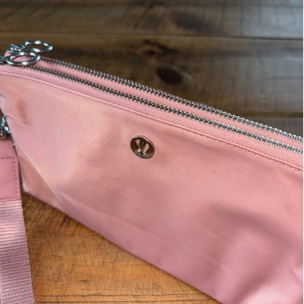 Lululemon‎ Now and Always Pink Wristlet Double Zipper Pockets Removable Strap